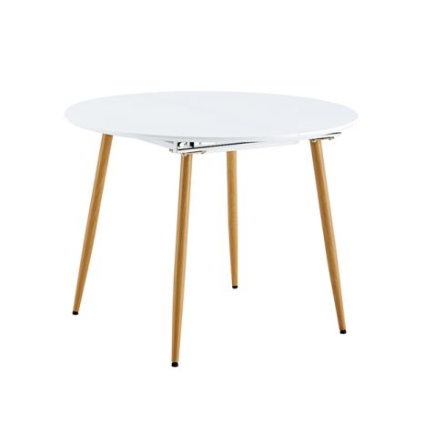 Mesa de comedor Redonda extensible con patas metálicas Blanco Oak Modelo Artic 100