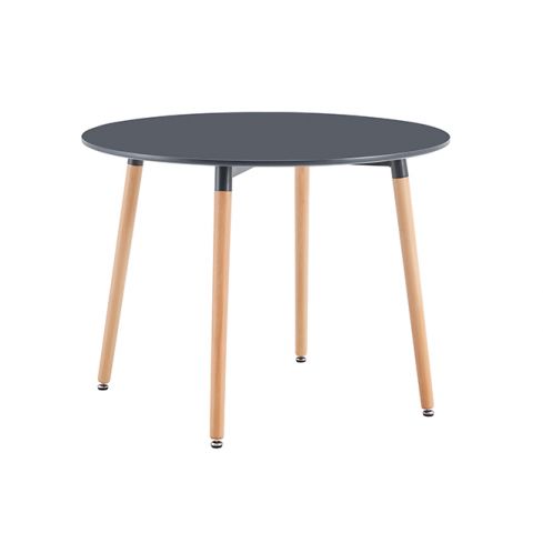Mesa de comedor redonda fija con patas de madera y tablero DM Gris Modelo Nordika 100