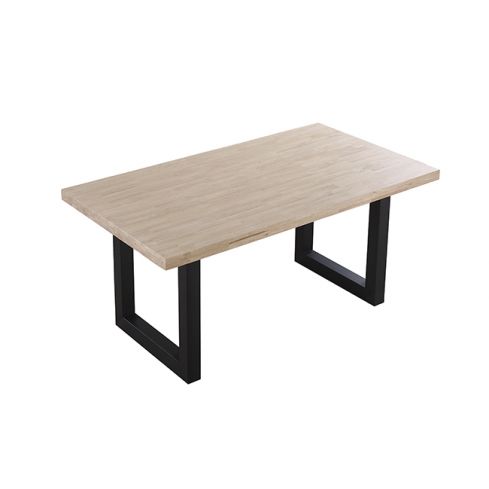 Mesa de comedor fija negra con patas metálicas y tablero de Roble American Modelo Loft