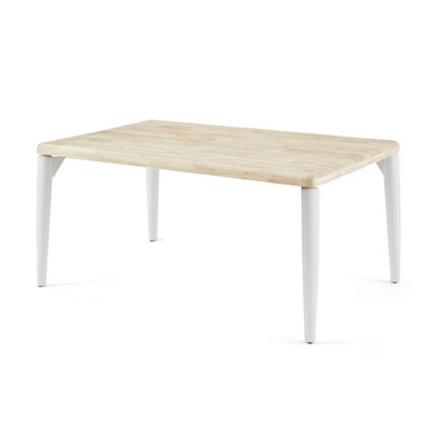 Mesa de comedor fija blanca con patas metálicas y tablero de Roble Nordish Modelo Moon 160x100