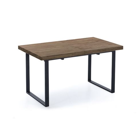 Mesa de comedor extensible negra con patas metálicas y tablero de Roble American Modelo Natural