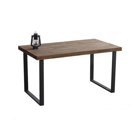 Mesa de comedor fija negra con patas metálicas y tablero de Roble American Modelo Natural