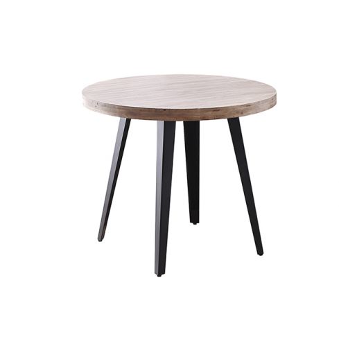 Mesa de comedor Redonda fija negra con patas metálicas y tablero de Roble Honey Modelo Berg