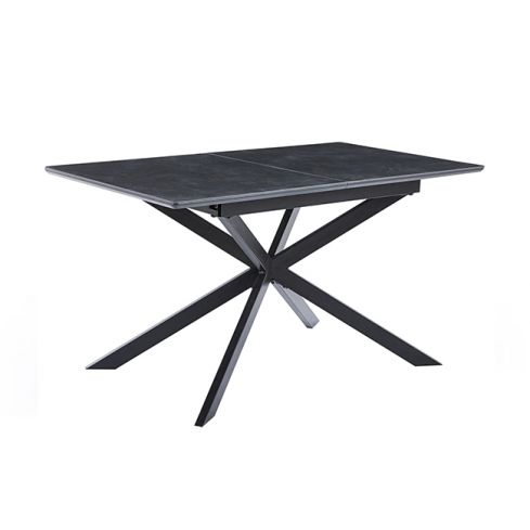 Mesa de comedor extensible negra con patas metálicas y tablero Ceramic Modelo Vulcano 140