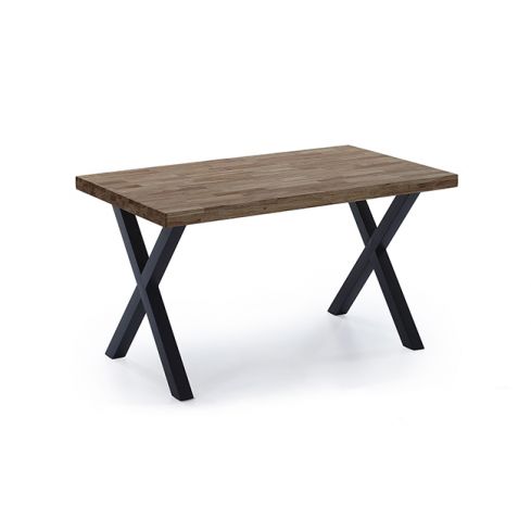 Mesa de comedor fija negra con patas metálicas y tablero de Roble American Modelo X-Loft 140