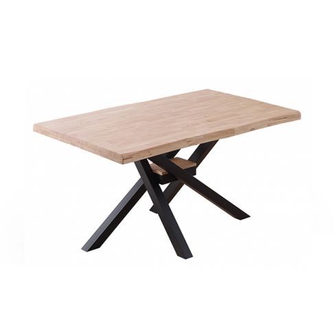 Mesa de comedor fija negra con patas metálicas y tablero de Roble Nordish con forma Xena 150