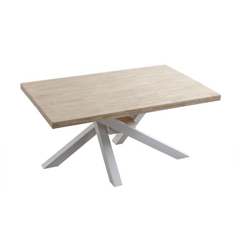 Mesa de comedor fija blanca con patas metálicas y tablero de Roble Nordish Xena 160