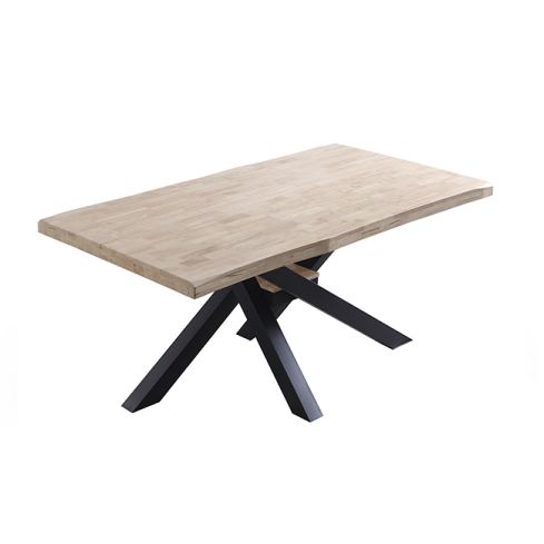 Mesa de comedor fija negra con patas metálicas y tablero de Roble Nordish con forma Xena 180