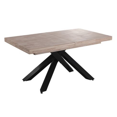 Mesa de comedor extensible negra con patas metálicas y tablero de Roble Honey Modelo Xena 160x90