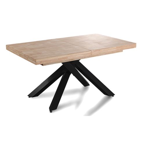 Mesa de comedor extensible negra con patas metálicas y tablero de Roble Nordish Modelo Xena 160x90