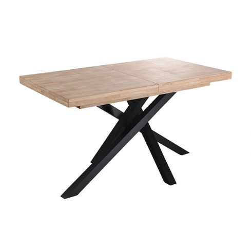 Mesa de comedor extensible negra con patas metálicas y tablero de Roble Nordish Modelo Xena 140x90