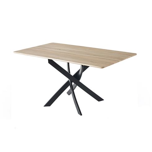 Mesa de comedor fija negra con patas metálicas y tablero de Roble Modelo Zen