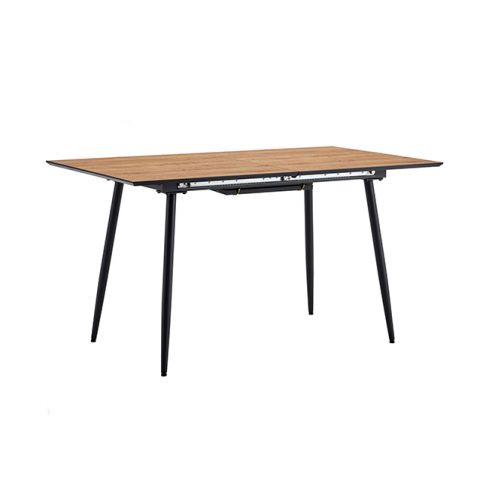 Mesa de comedor extensible negra con patas metálicas y tablero Oak Modelo Artic 140x80