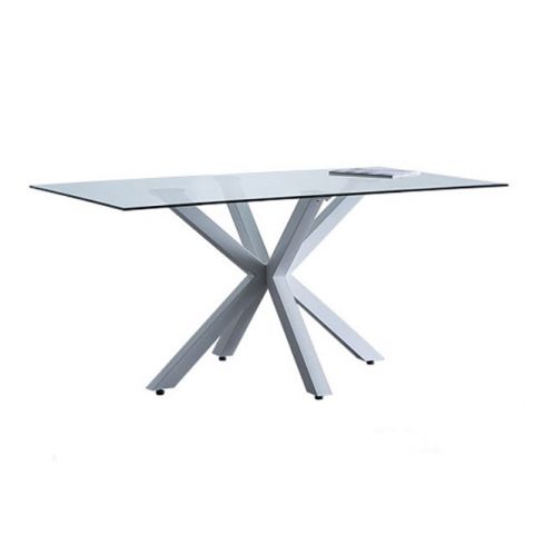 Mesa de comedor fija en cristal templado Modelo Cross - Color blanco