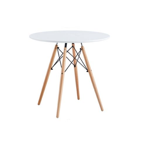 Mesa de comedor Redonda fija con patas en madera de haya y tablero DM Blanco Modelo Tower 80cm