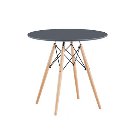 Mesa de comedor Redonda fija con patas en madera de haya y tablero DM Gris Modelo Tower 80cm