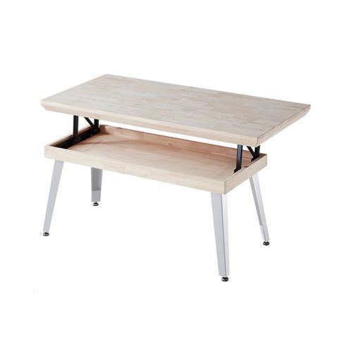 Mesa de centro elevable blanca con patas metálicas y tablero de Roble Nordish Modelo Berg 120x60cm