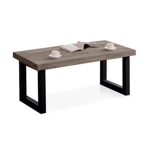 Mesa de centro elevable negra con patas metálicas y tablero de Roble American Modelo Loft 120x60cm