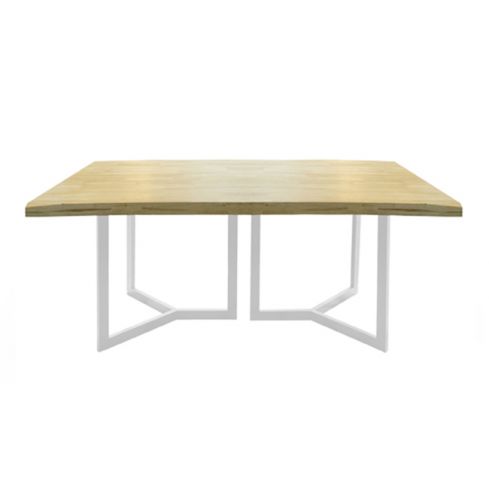 Mesa de comedor fija blanca con patas metálicas y tablero de Roble Nordish con forma irregular Artico 180