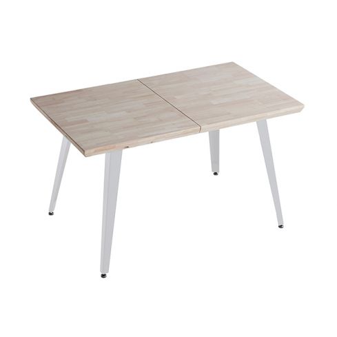 Mesa de comedor extensible blanca con patas metálicas y tablero de Roble Nordish Modelo Berg 140x80