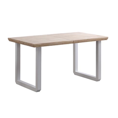 Mesa de comedor extensible blanca con patas metálicas y tablero de Roble Nordish Modelo Roma 140x80