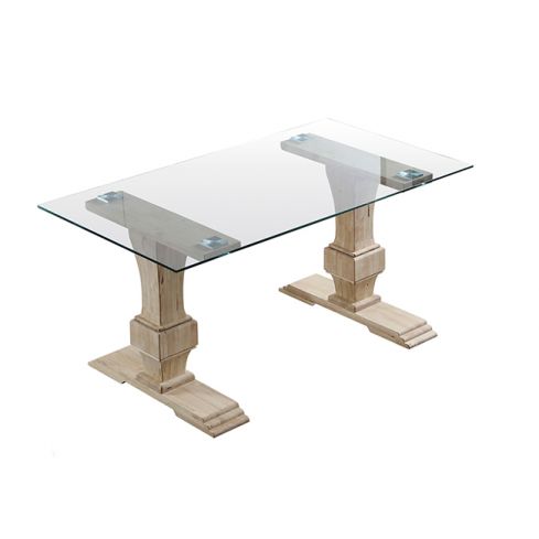 Mesa de comedor fija con Tapa de Cristal y patas de madera Roble Nordish Modelo Versalles 160x90