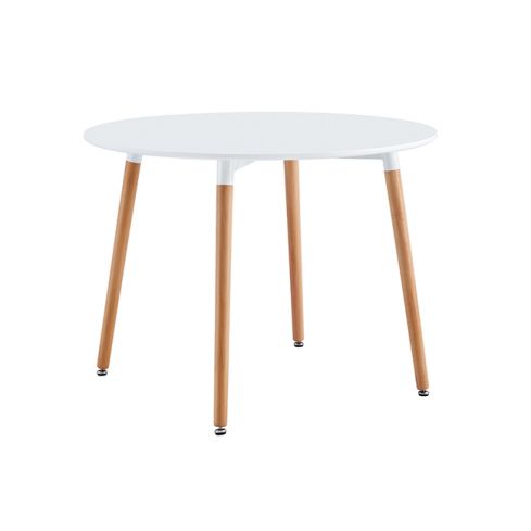 Mesa de comedor redonda fija con patas de madera y tablero DM Blanco Modelo Nordika 100