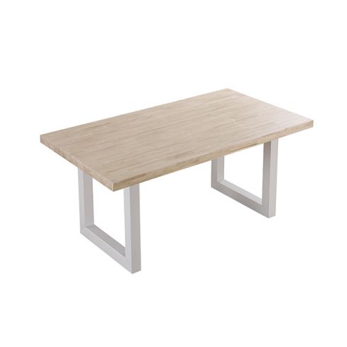 Mesa de comedor fija blanca con patas metálicas y tablero de Roble Nordish Modelo Loft 180x100