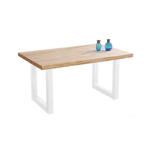 Mesa de comedor fija blanca con patas metálicas y tablero de Roble Modelo Loft