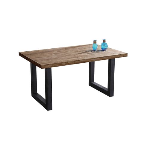 Mesa de comedor fija negra con patas metálicas y tablero de Roble American Modelo Loft