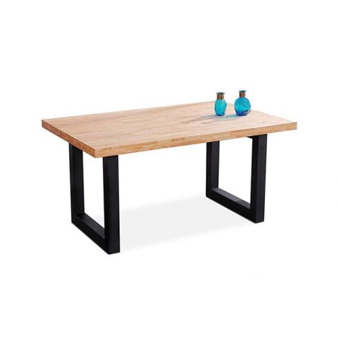 Mesa de comedor fija negra con patas metálicas y tablero de Roble Modelo Loft