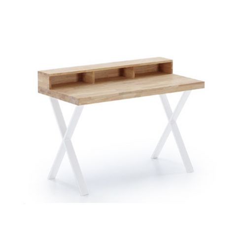 Mesa de estudio fija blanca con patas metálicas y tablero de Roble Nordish Modelo X-Loft 120x60