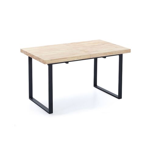 Mesa de comedor extensible negra con patas metálicas y tablero de Roble Modelo Natural 