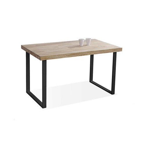 Mesa de comedor fija negra con patas metálicas y tablero de Roble Modelo Natural