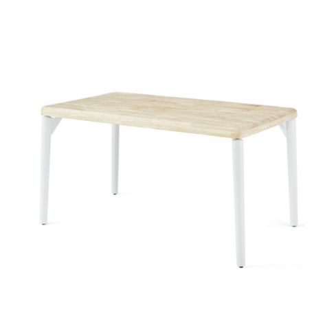 Mesa de comedor fija blanca con patas metálicas y tablero de Roble Nordish Modelo Moon 140x80