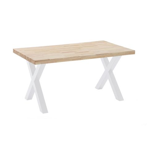 Mesa de comedor fija blanca con patas metálicas y tablero de Roble Modelo X-Loft 160