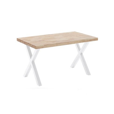 Mesa de comedor fija blanca con patas metálicas y tablero de Roble Modelo X-Loft 140