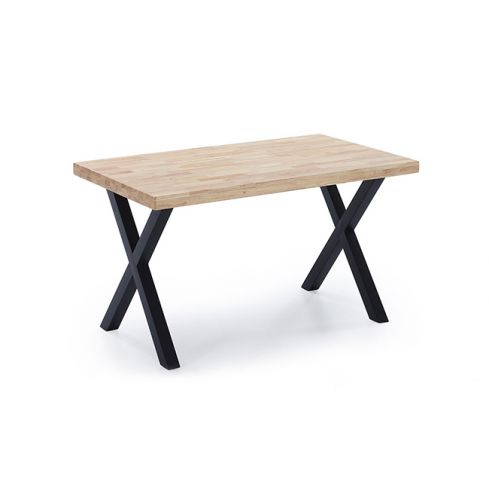 Mesa de comedor fija negra con patas metálicas y tablero de Roble Modelo X-Loft 140