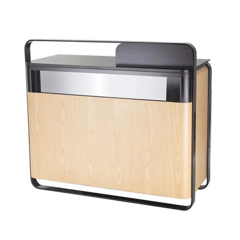 Mueble Mostrador de recepción con vitrina LED, cajones y estantes Modelo Erin