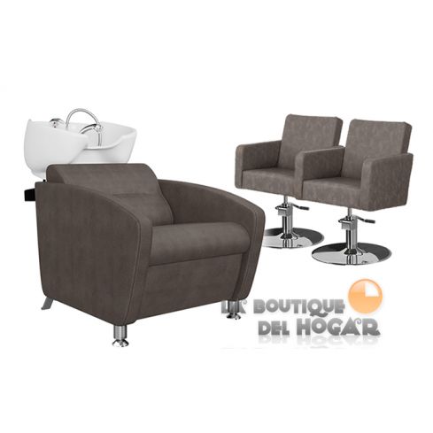 Pack - 1 Lavacabezas Con Pica a elegir Cubo Basic + 2 Sillones De Corte Iris Marrón grisáceo