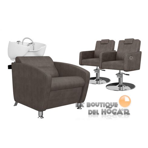 Pack - 1 Lavacabezas Con Pica a elegir Cubo Basic + 2 Sillones De Corte Versa Plus Marrón grisáceo