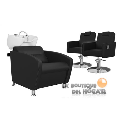 Pack - 1 Lavacabezas Con Pica a elegir Cubo Basic Negro + 2 Sillones De Corte Versa Plus Negros