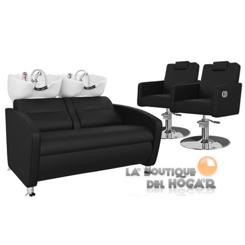 Pack - 1 Lavacabezas Con Pica a elegir Cubo Doble Negro + 2 Sillones De Corte Versa Plus Negros