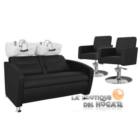 Pack - 1 Lavacabezas Con Pica a elegir Cubo Doble Negro + 2 Sillones De Corte Iris Negros