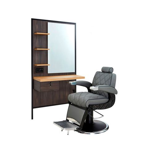 Pack - Sillón Barbería Hugo GG Gris / Tocador Logan B Black