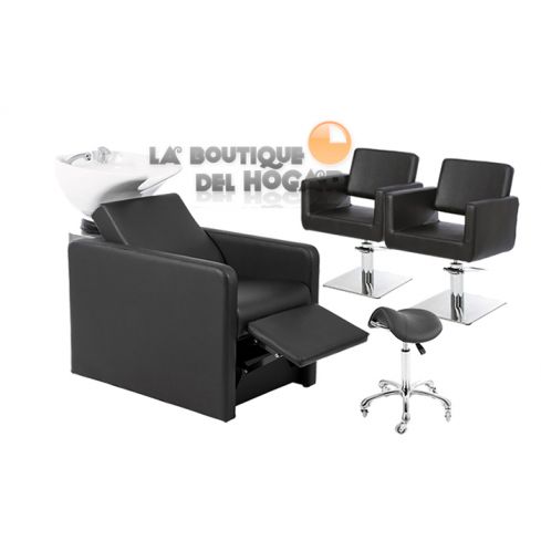 Pack - 1 Lavacabezas Con Pica Blanca y reposapiés eléctrico Anoc + 2 Sillones De Corte Braid + 1 Taburete Pomp de regalo