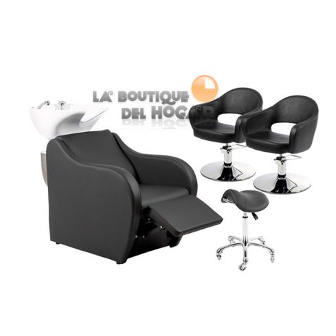 Pack - 1 Lavacabezas Con Pica Blanca y Reposapiés Eléctrico Metri + 2 Sillones De Corte Mop + 1 Taburete Pomp de regalo