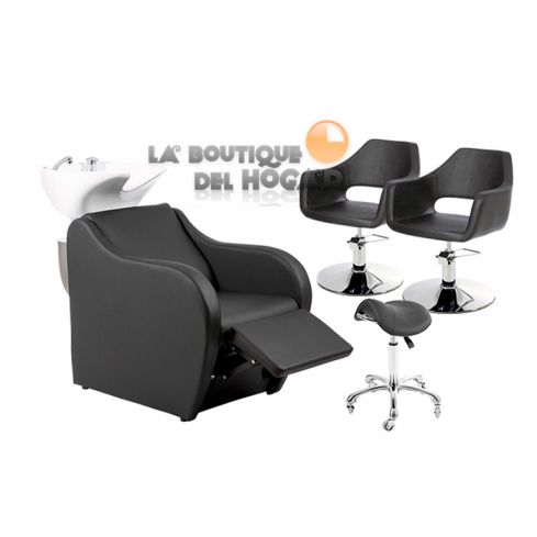 Pack - 1 Lavacabezas Con Pica Blanca y Reposapiés Eléctrico Metri + 2 Sillones De Corte Wedge + 1 Taburete Pomp de regalo