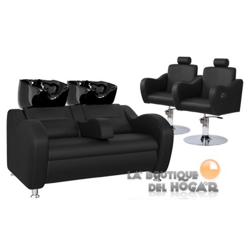 Pack - 1 Lavacabezas Con Pica Negra Onda Doble Negro + 2 Sillones De Corte Gala Negros