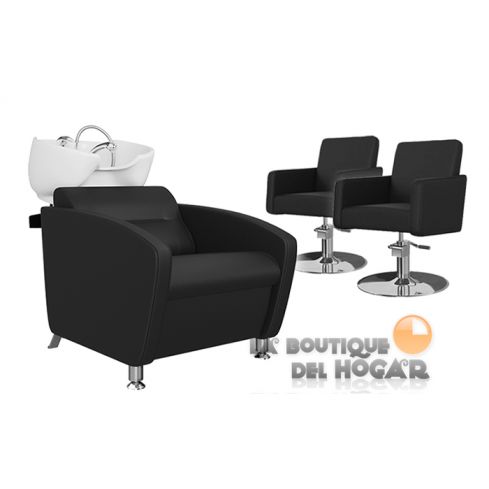 Pack - 1 Lavacabezas Con Pica a elegir Cubo Basic Negro + 2 Sillones De Corte Iris Negros